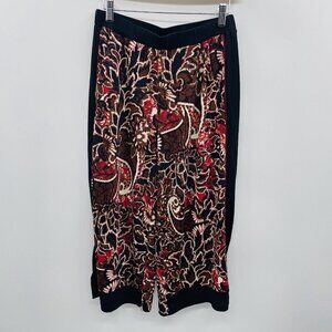 NY Collection Womens Small Paisley Print Pull On Wide Leg Palazzo Cropped Pants